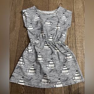 Winter Water Factory “Sierra” 3T Dress with tall sailing ships.  Blue and cream.